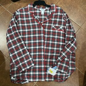 Sleep Sense Plaid Flannel Notch Collar Pajama Top